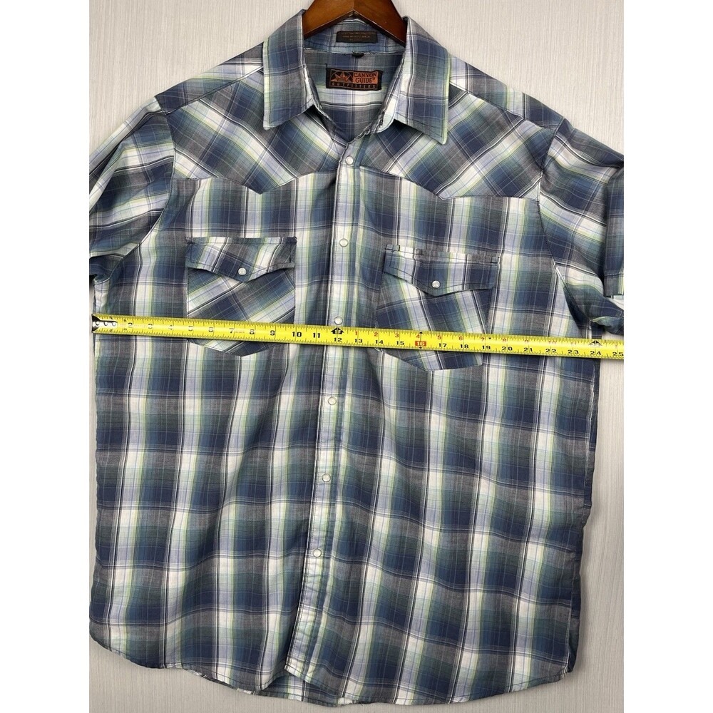 Canyon Guide Outfitters Pearl Snaps Western Shirt Men's Large Teal Blue Plaid - Picture 7 of 8